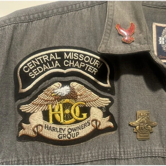 Harley Davidson Biker Blues Frayed Sleeveless Shirt W/ Multiple Pins/Patches- L - Picture 2 of 14